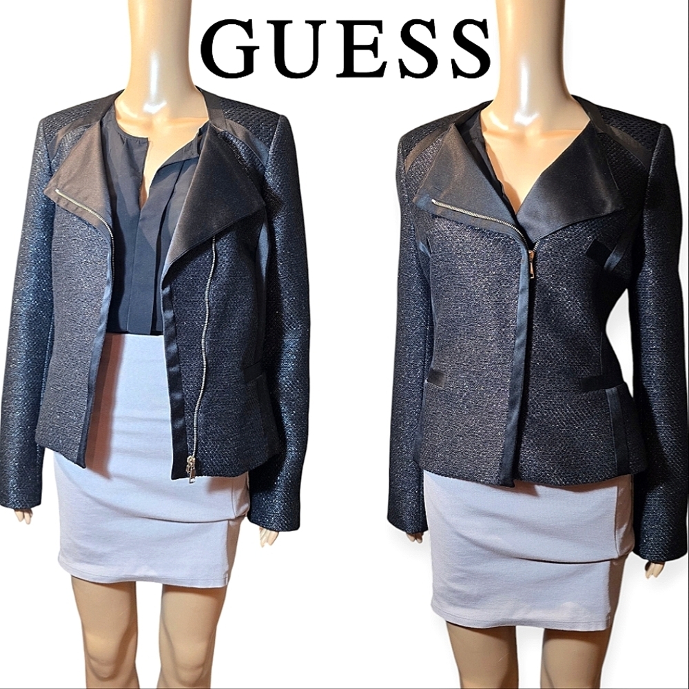 Guess By Marciano Womens Black  tweed Shiny Blazer